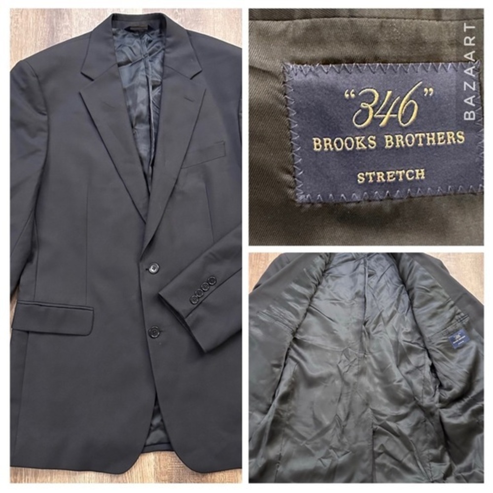 Brooks Brothers 42 L “346” Stretch‎ Men's Wool 2-Button Blazer Black ￼